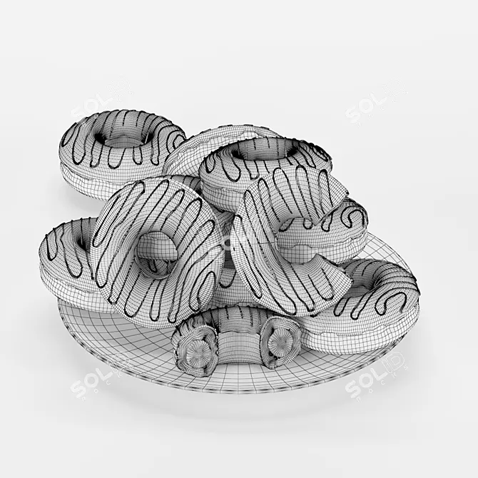 Delicious Strawberry-Filled Donuts on Plate 3D model image 4