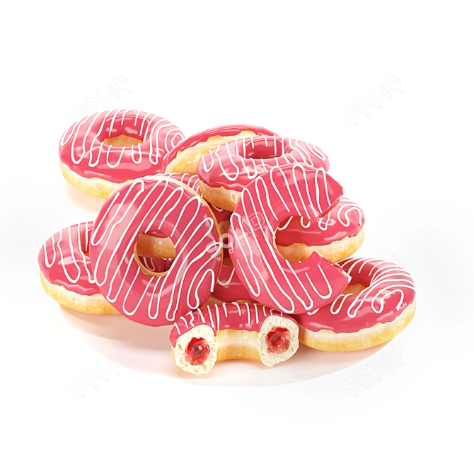 Delicious Strawberry-Filled Donuts on Plate 3D model image 5