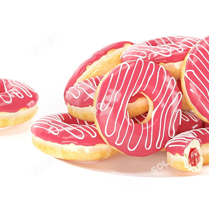Delicious Strawberry-Filled Donuts on Plate 3D model image 6