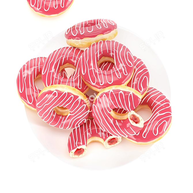 Delicious Strawberry-Filled Donuts on Plate 3D model image 7