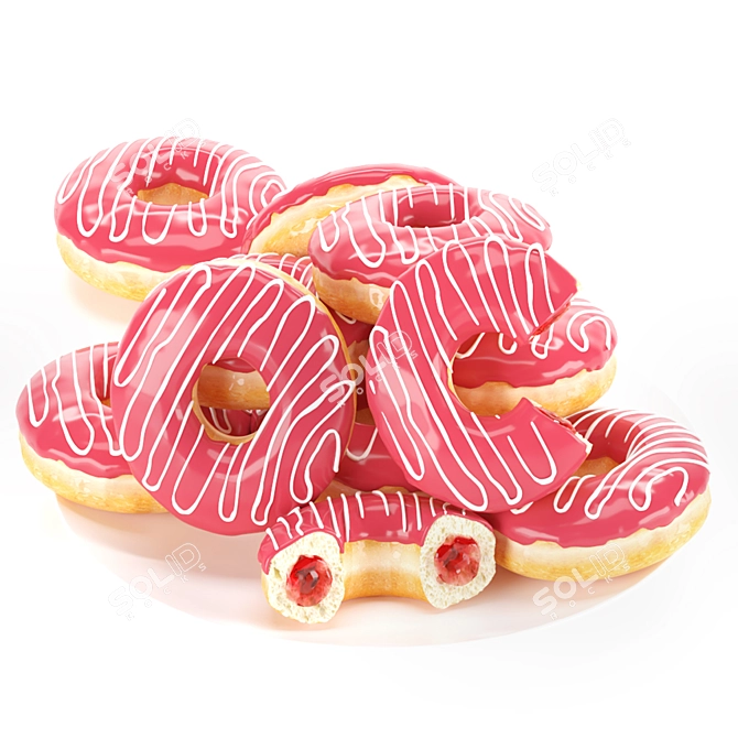 Delicious Strawberry-Filled Donuts on Plate 3D model image 9