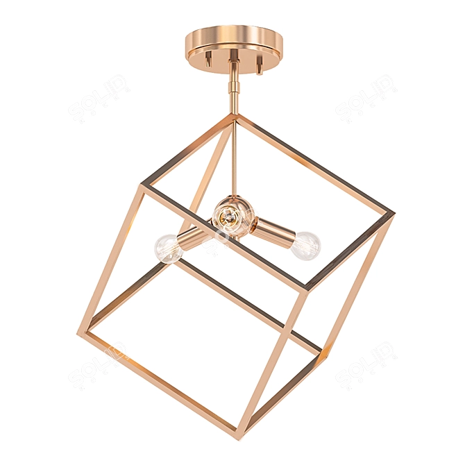 Warm Brass Cube Ceiling Light 3D model image 1