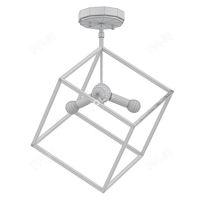 Warm Brass Cube Ceiling Light 3D model image 2