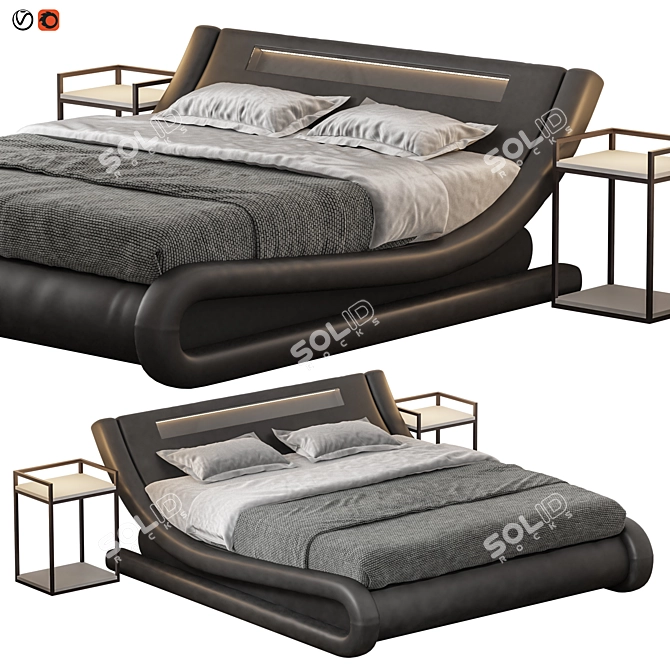 Contemporary Wave-Faux Leather Bed 3D model image 1