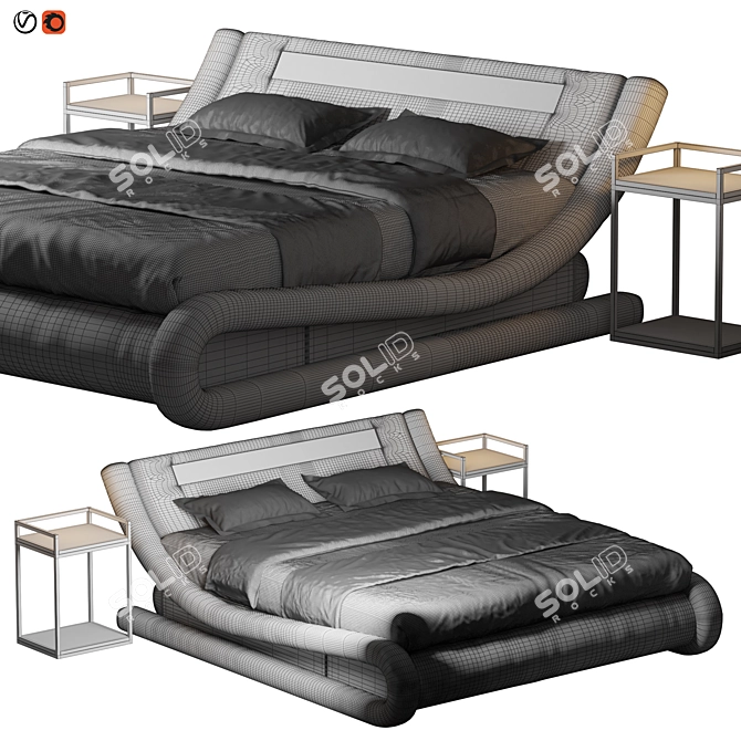 Contemporary Wave-Faux Leather Bed 3D model image 2