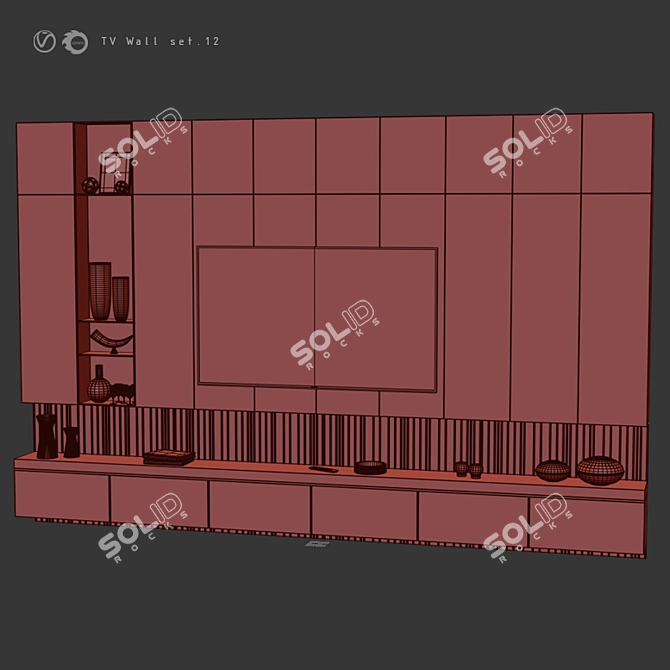 Modern TV Wall Design Set 3D model image 4