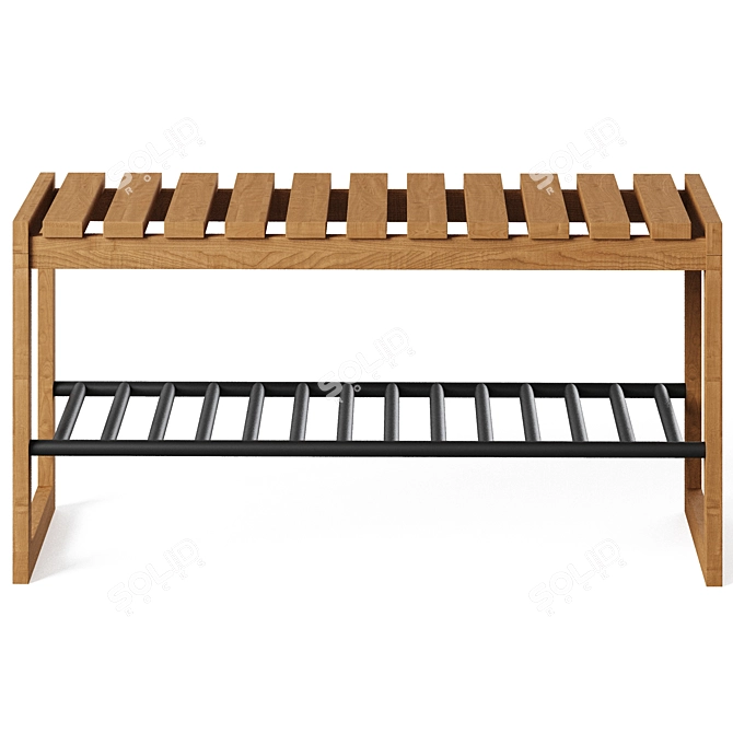 Solid Oak & Metal Bench, Kia (88x45x30 cm) 3D model image 2