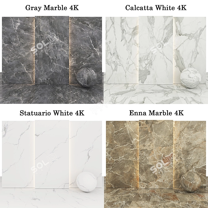 Marble Collection: Calacatta, Enna, Statuario, Gray 3D model image 2