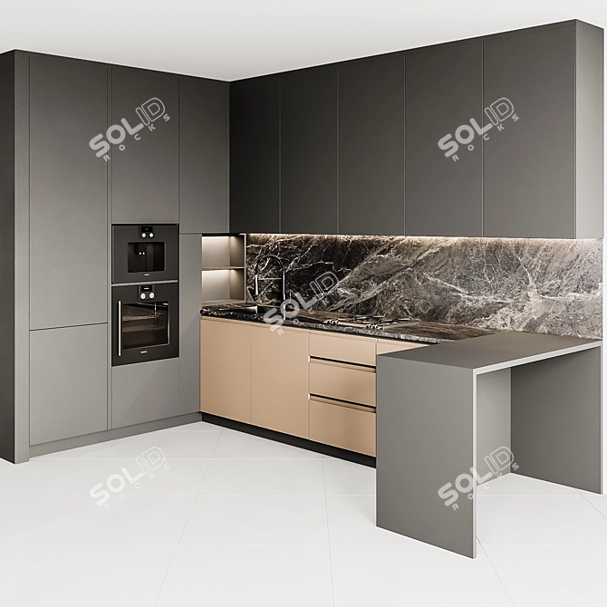 Modular Modern Kitchen 3D model image 1