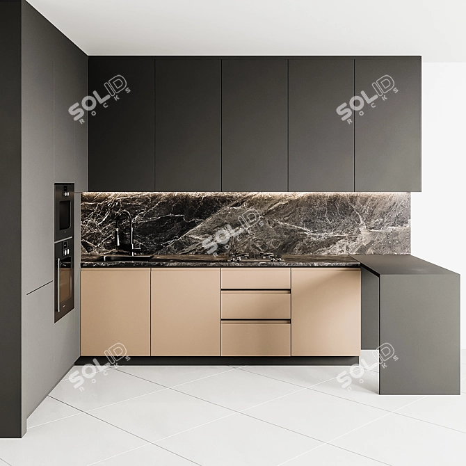 Modular Modern Kitchen 3D model image 2