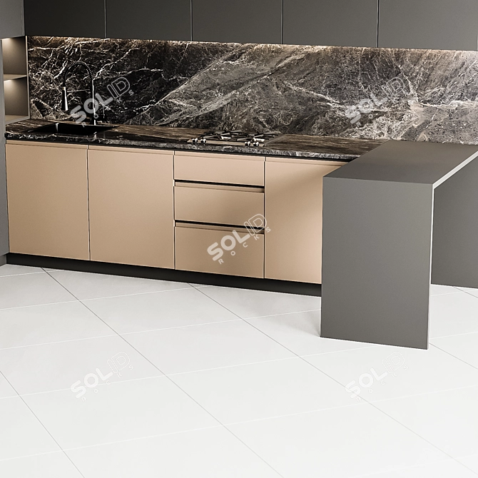 Modular Modern Kitchen 3D model image 5