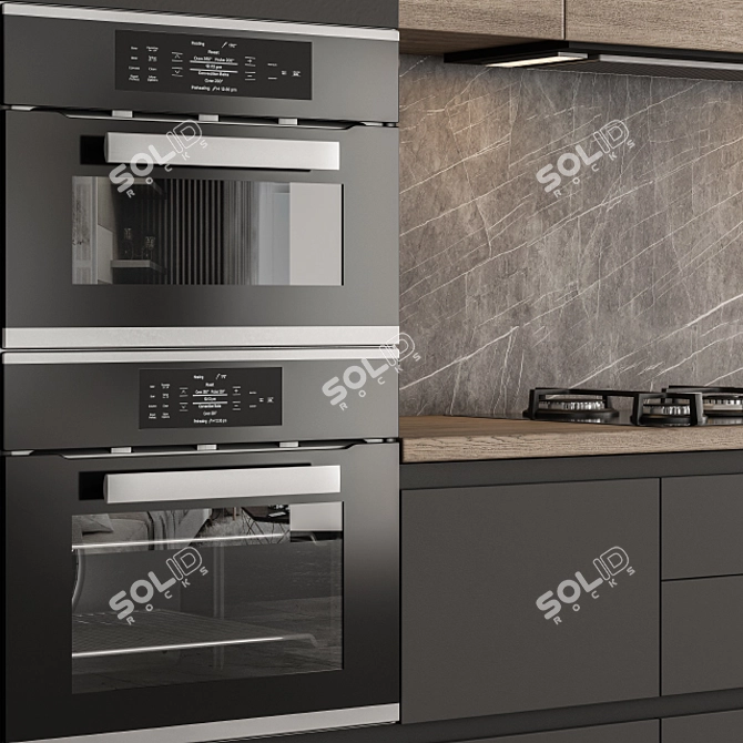 Sleek Black and Wood Kitchen 3D model image 4
