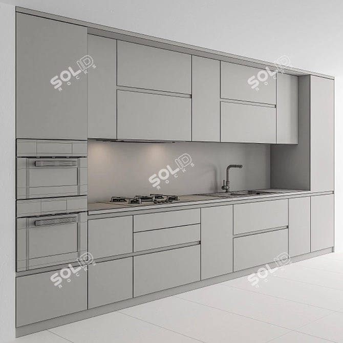 Sleek Black and Wood Kitchen 3D model image 5
