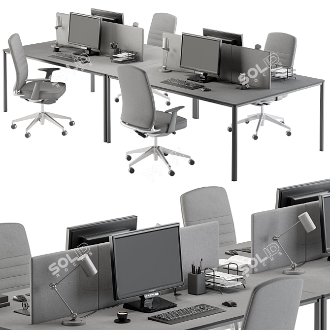 Gray Employee Desk Set 3D model image 2