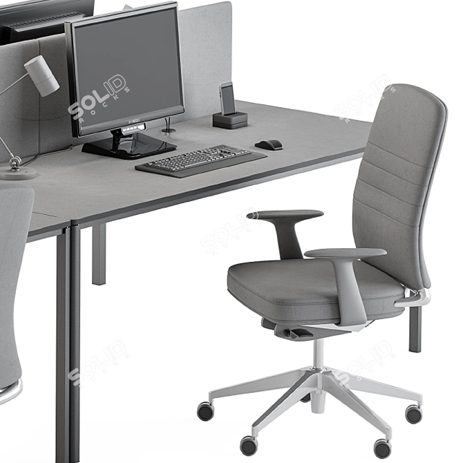 Gray Employee Desk Set 3D model image 3