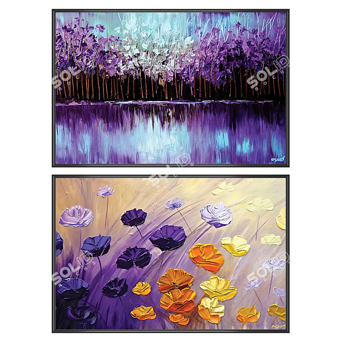 Modern Paintings Set with Multiple Frame Options 3D model image 1