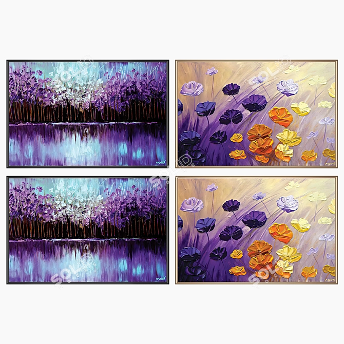 Modern Paintings Set with Multiple Frame Options 3D model image 2