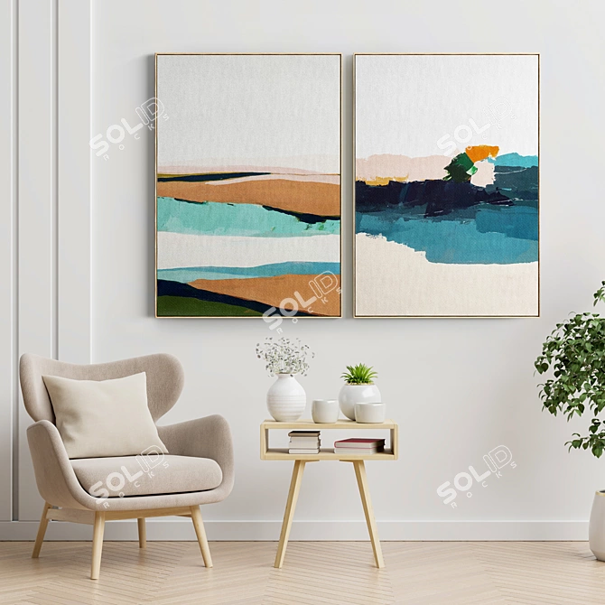 Elegant Frames S-296: Set of 2 Paintings in High-Quality Materials 3D model image 2