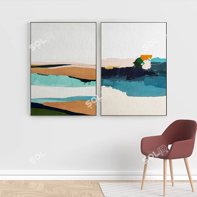 Elegant Frames S-296: Set of 2 Paintings in High-Quality Materials 3D model image 5