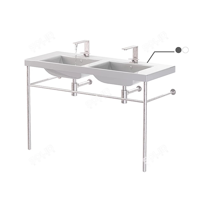 Luxury Double Basin Console Sink with Polished Chrome Stand 3D model image 1