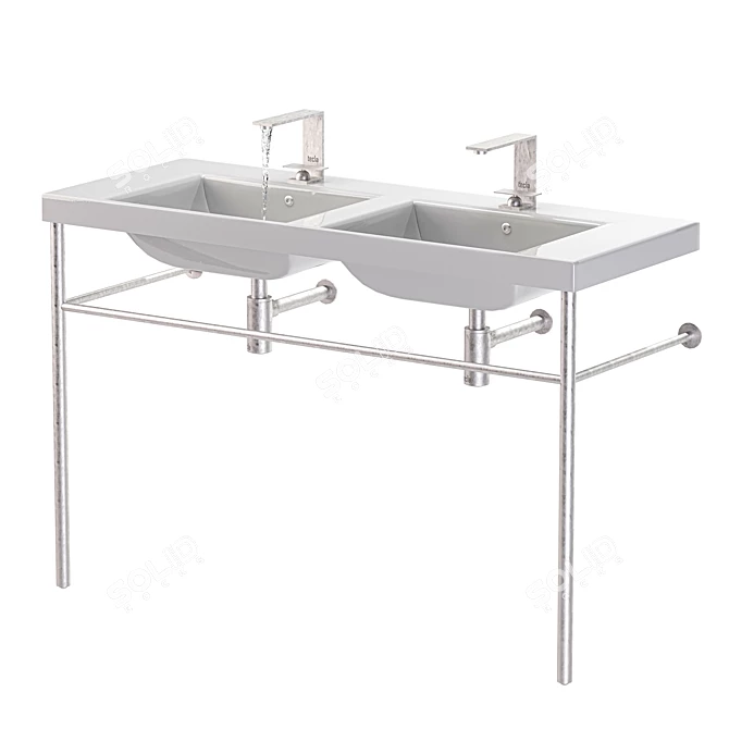 Luxury Double Basin Console Sink with Polished Chrome Stand 3D model image 3