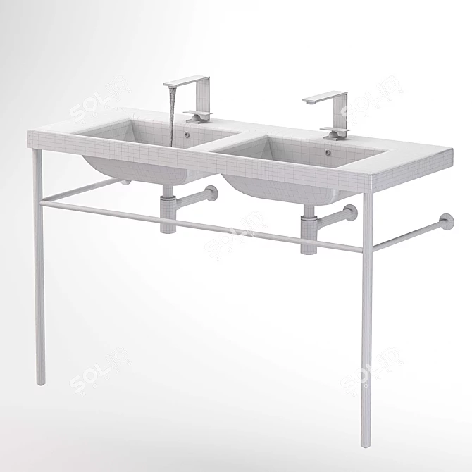 Luxury Double Basin Console Sink with Polished Chrome Stand 3D model image 7