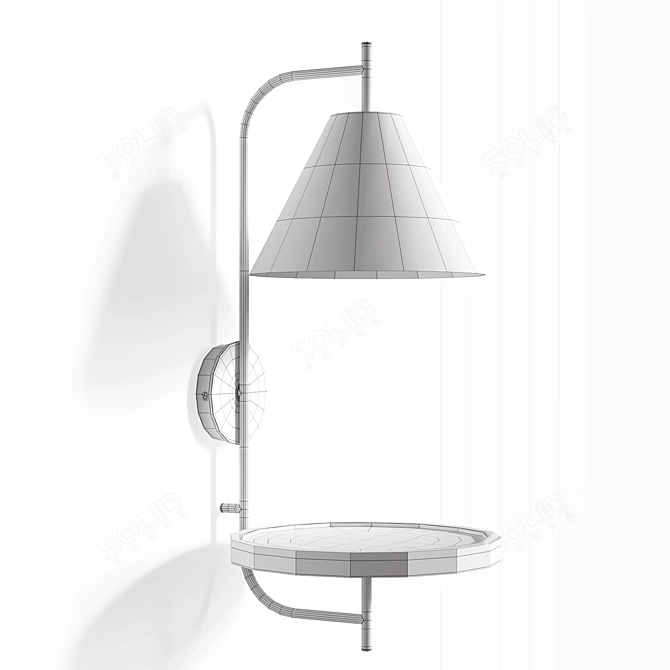 Industrial Wall Lamp with Metal and Wood Shelf 3D model image 2
