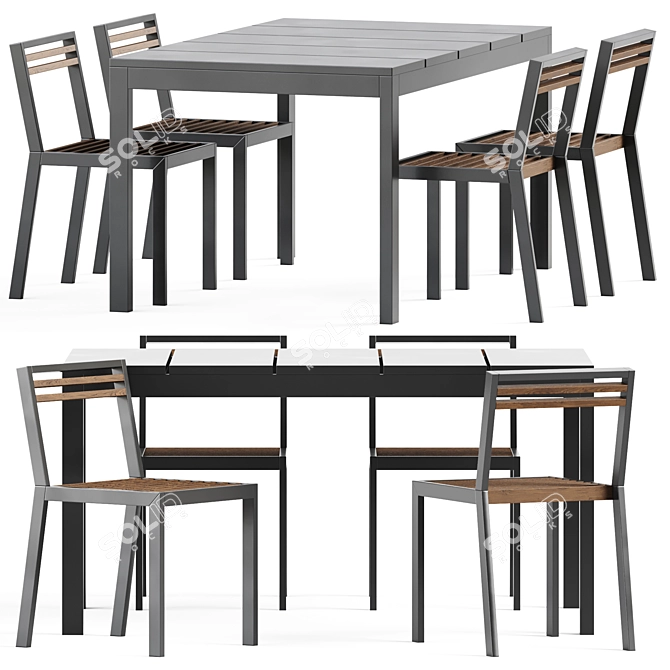 Modern Teak Table and Chairs 3D model image 1