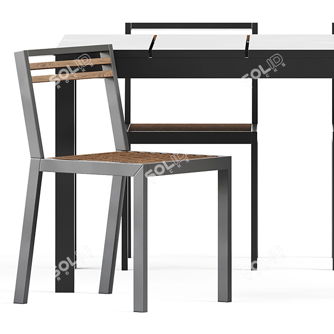 Modern Teak Table and Chairs 3D model image 2