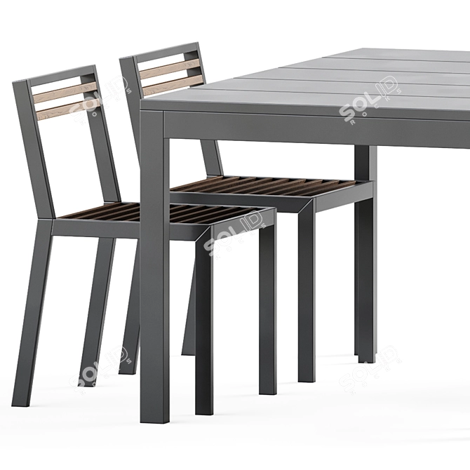 Modern Teak Table and Chairs 3D model image 3