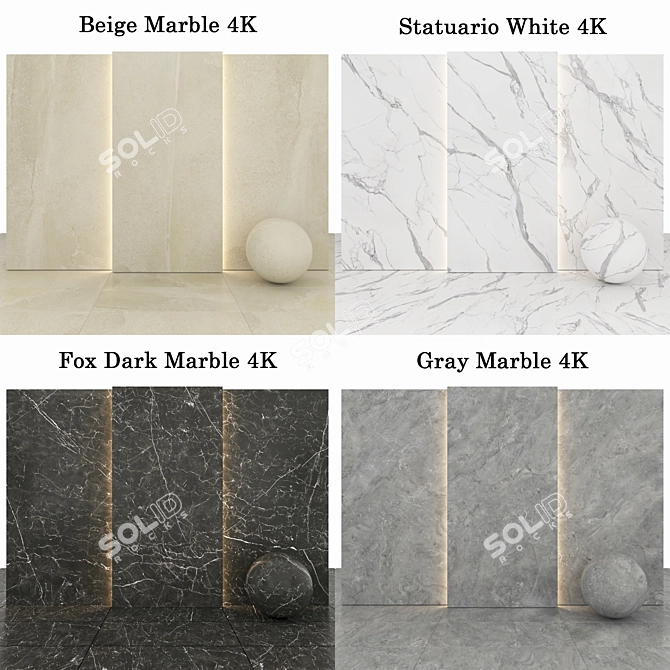 Luxury Marble Collection: Statuario White, Beige, Fox Dark & Gray 3D model image 2