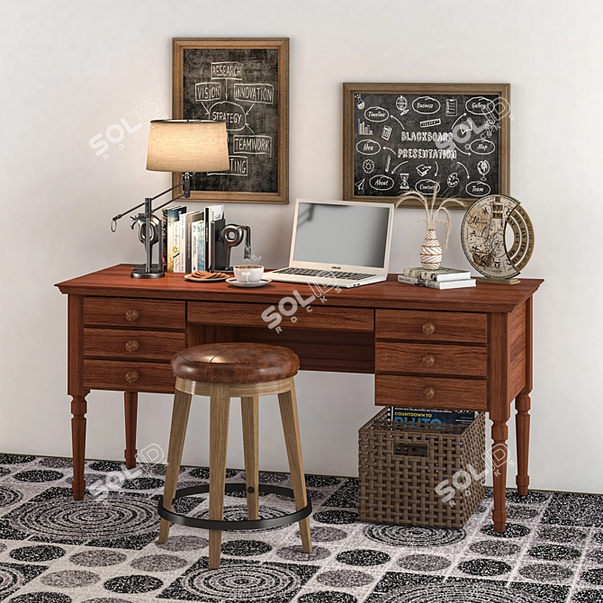 Modern Office Essentials: Laptop, Books, Decor 3D model image 1