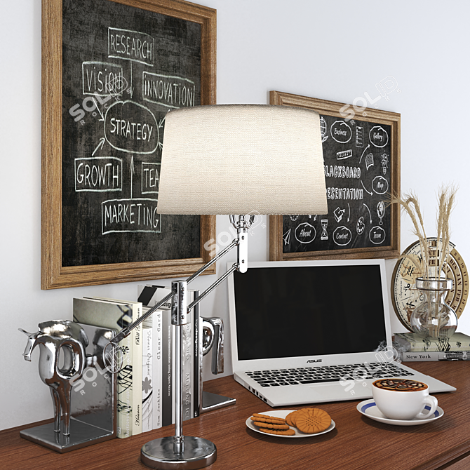 Modern Office Essentials: Laptop, Books, Decor 3D model image 15