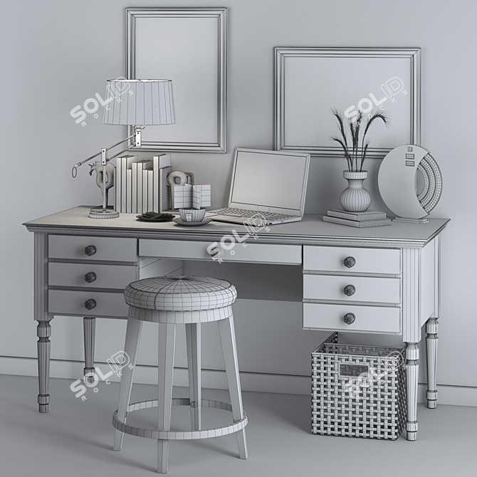 Modern Office Essentials: Laptop, Books, Decor 3D model image 16