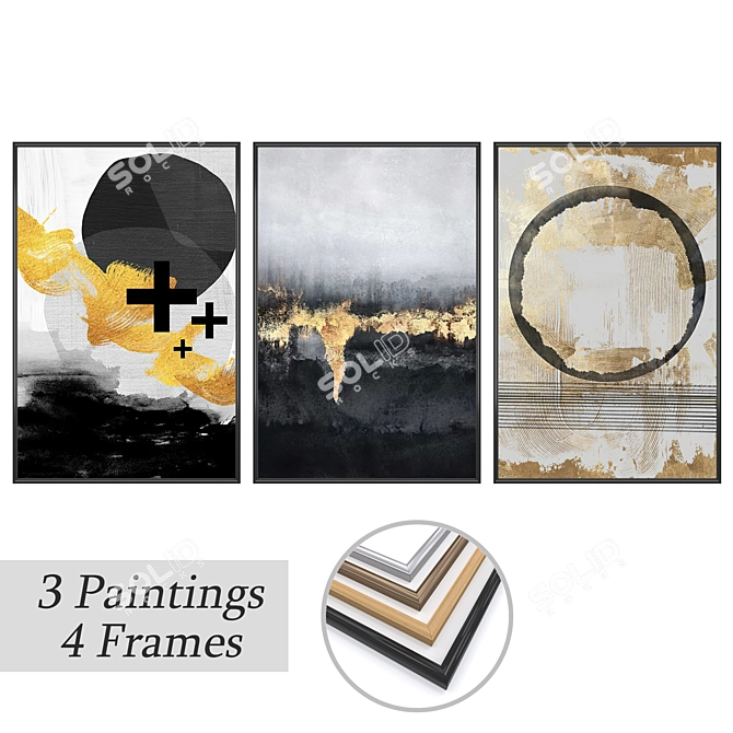 Elegant Wall Art Set: 3 Paintings with 4 Frame Options 3D model image 1