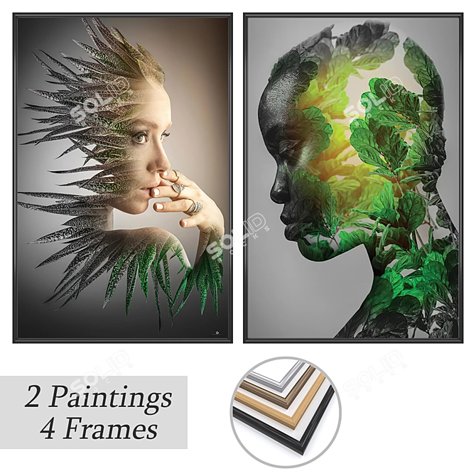 Artful Masterpieces: 2 Paintings with 4 Frame Options 3D model image 1