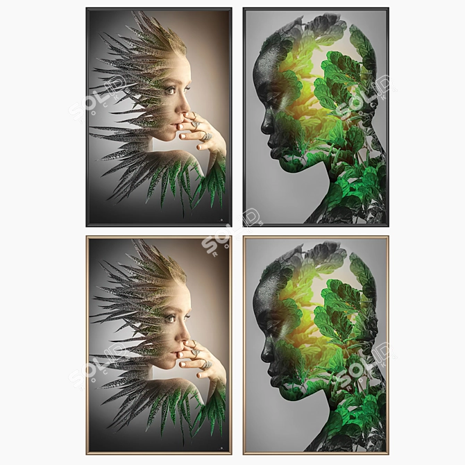 Artful Masterpieces: 2 Paintings with 4 Frame Options 3D model image 2