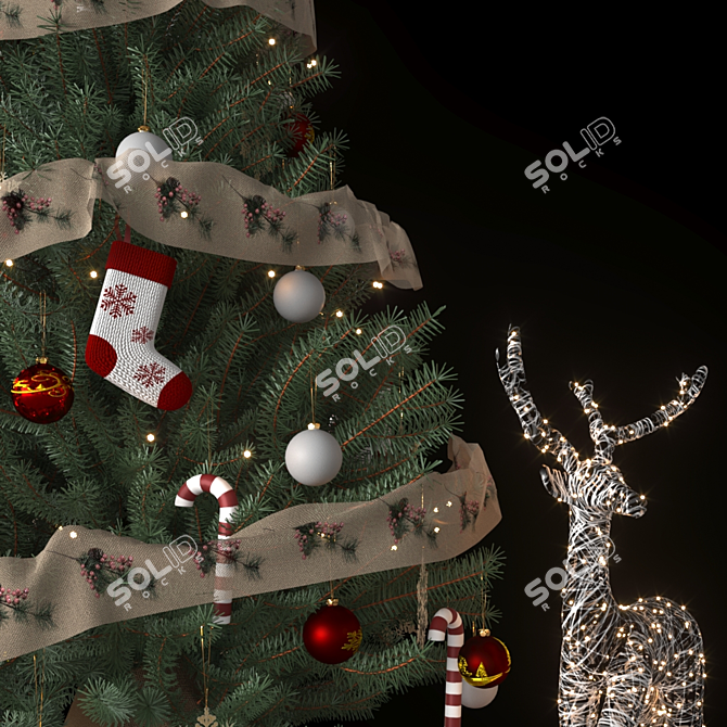 Festive Christmas Tree with Gifts and Ornaments 3D model image 3