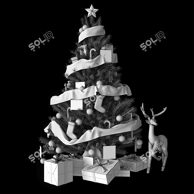 Festive Christmas Tree with Gifts and Ornaments 3D model image 4