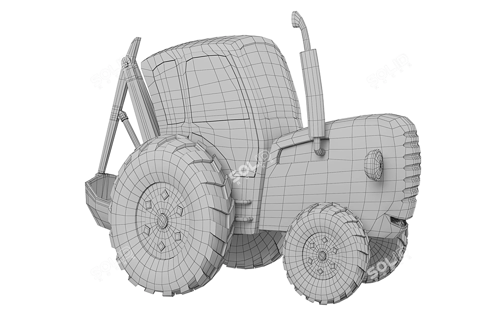 Powerful 15K Poly Blue Tractor 3D model image 3