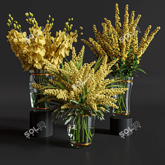 Golden Blossom Flower Set 3D model image 1