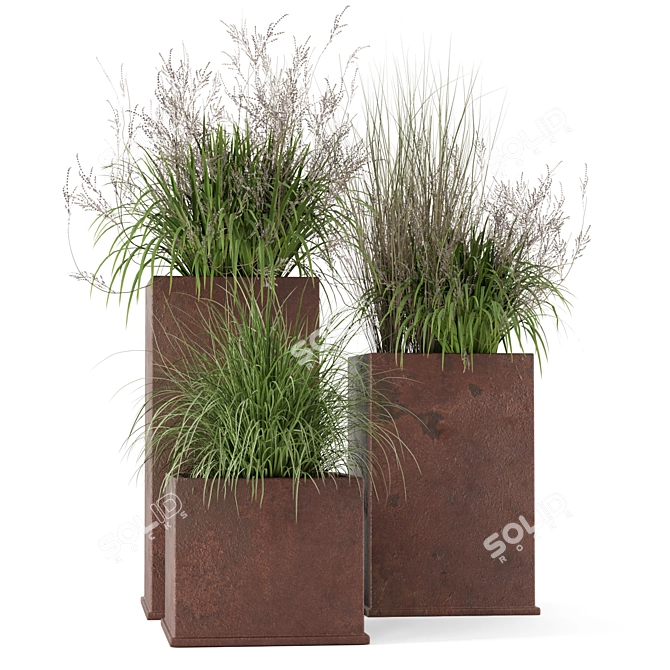 Rustic Metal Pot Plant Set 3D model image 2