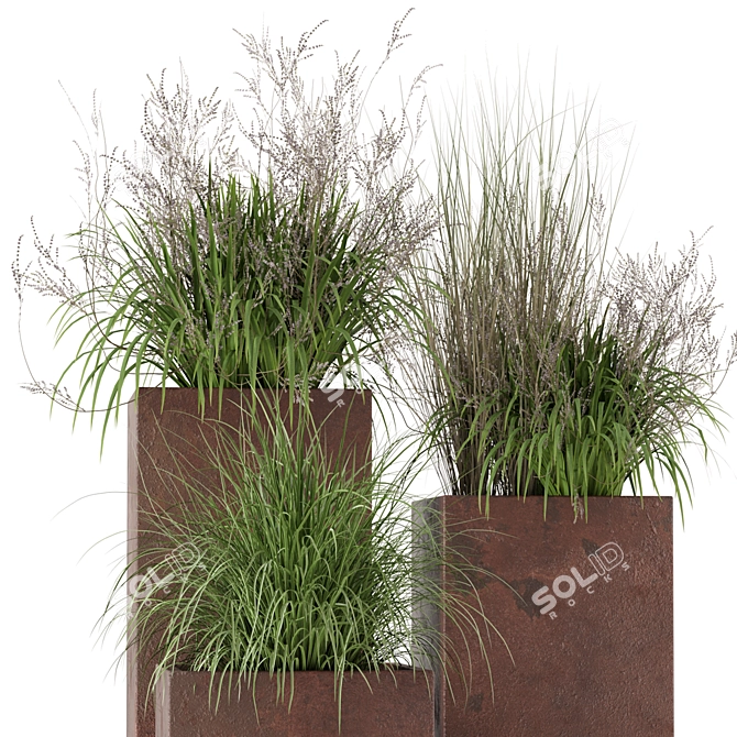 Rustic Metal Pot Plant Set 3D model image 4