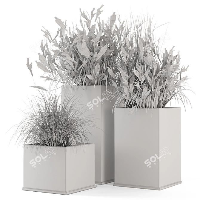 Rustic Metal Pot Plant Set 3D model image 5