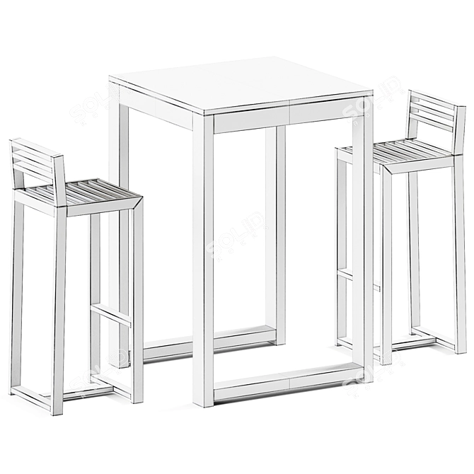 Modern Teak High Table & Bar Stool Set 3D model image 2