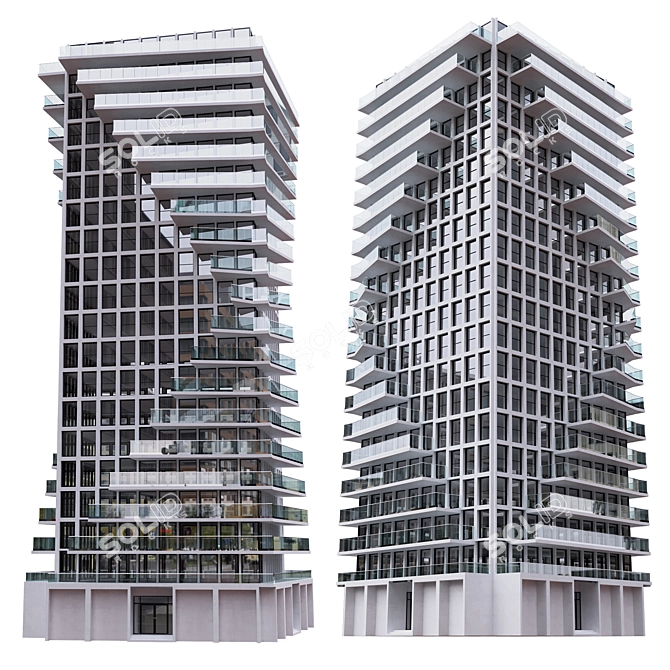 Tower No5: Versatile 4-Sided Facade 3D model image 1