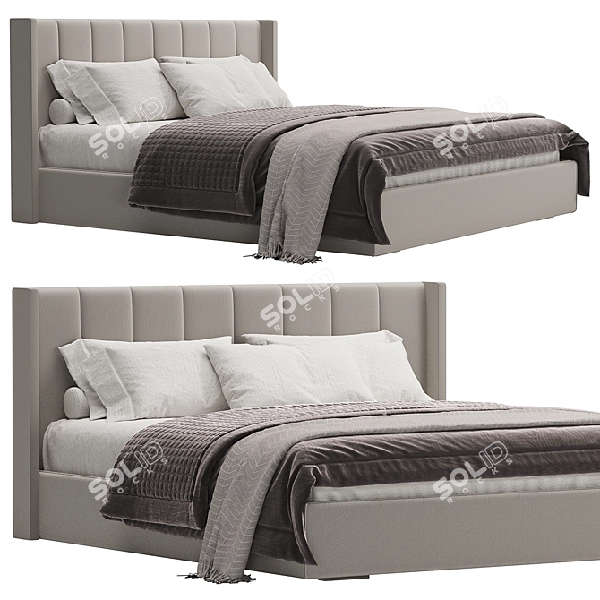 Modern White Bed with UV Mapping 3D model image 1