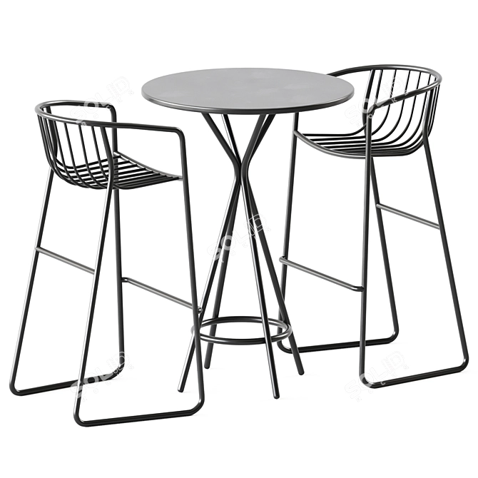 Sleek Steel High Table + Nude Bar Stool 3D model image 1