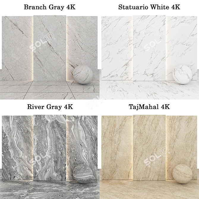 Luxury Marble Collection: TajMahal, Statuario, River Gray & Branch Gray 3D model image 2