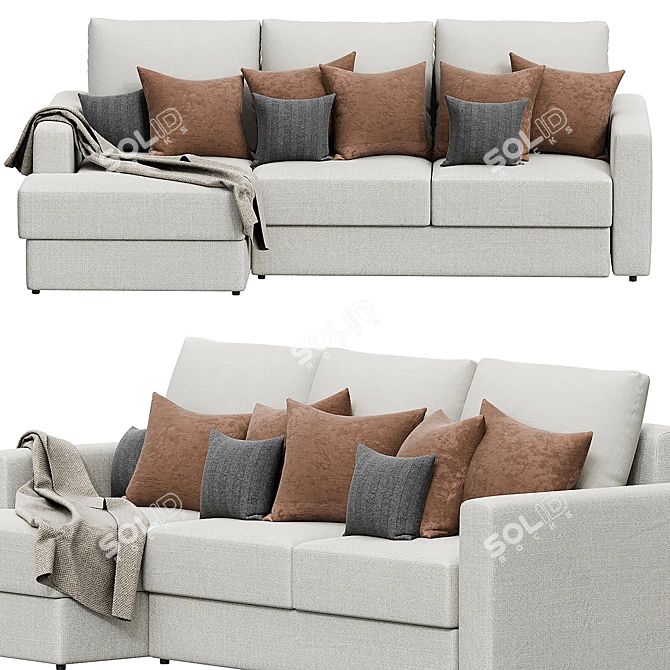 Modern Vegas Sofa with Ottoman 3D model image 1